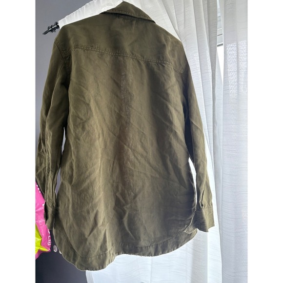 LOFT Olive Green Shirt Jacket Utility Pockets Button Down Long Sleeve M - Picture 2 of 7